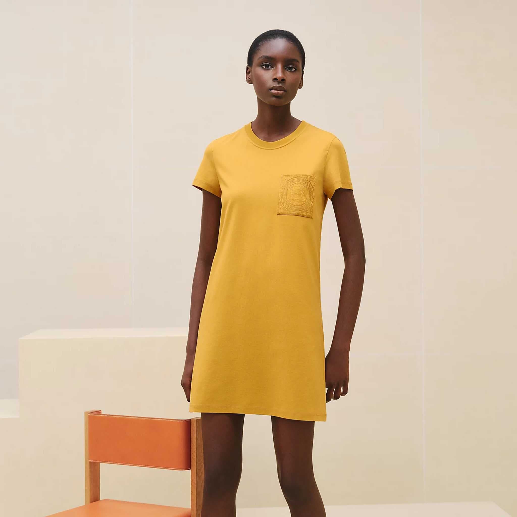 Embroidered Pocket Dress - Jaune Gingembre